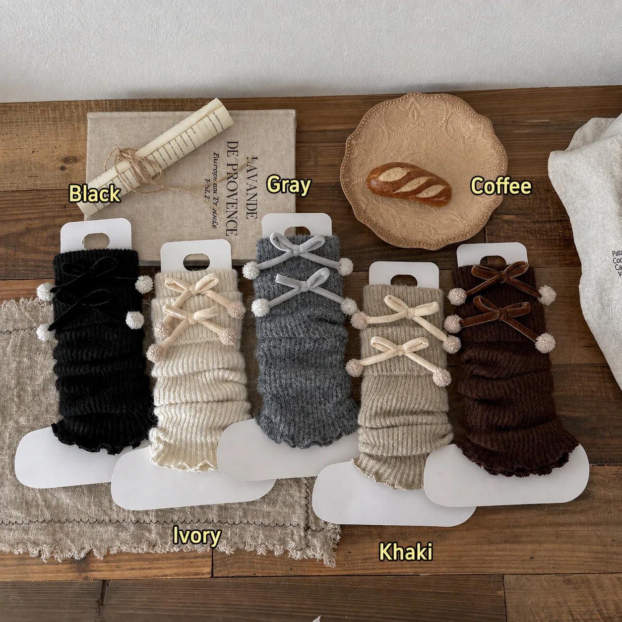 Wool Blend Leg Warmers Folded Edge Bow Pom Pom Leg Warmers Autumn Winter Leg Warmers Skin-Friendly For Young Women Shopping