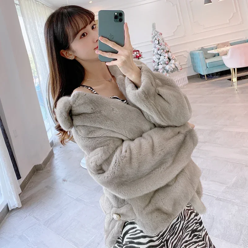 Natural Mink Fur Coat Women Short Real Fur Jacket for Women 2024 Winter Mink Fur Coats and Jackets Square Collar ropa para mujer