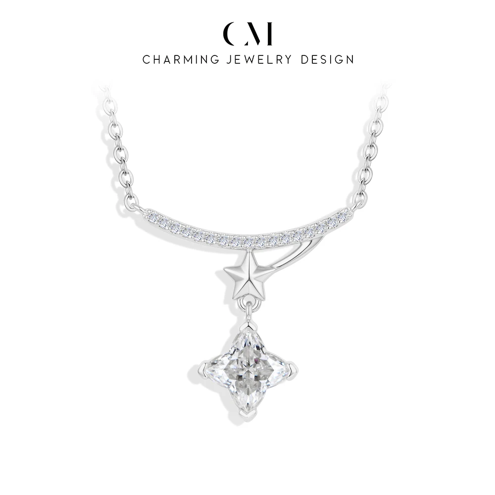 CHARMING Sparkling Star D VVS1 Moissanite Collarbone Necklace 925 Sterling Silver for Women Daily Jewelry Birthday Gifts Wedding