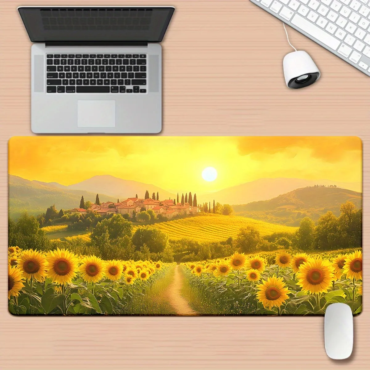 

Коврик для мыши с HD-печатью «Поле подсолнухов», нескользящая резиновая основа, многофункциональный настольный коврик для игр, офиса, ПК и идеальный подарок