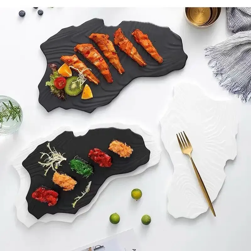 

Black and White Stone Pattern Irregular Dinner Plates Ceramic Plate Sushi Kitchen Dining Room Decoration Tray Tableware