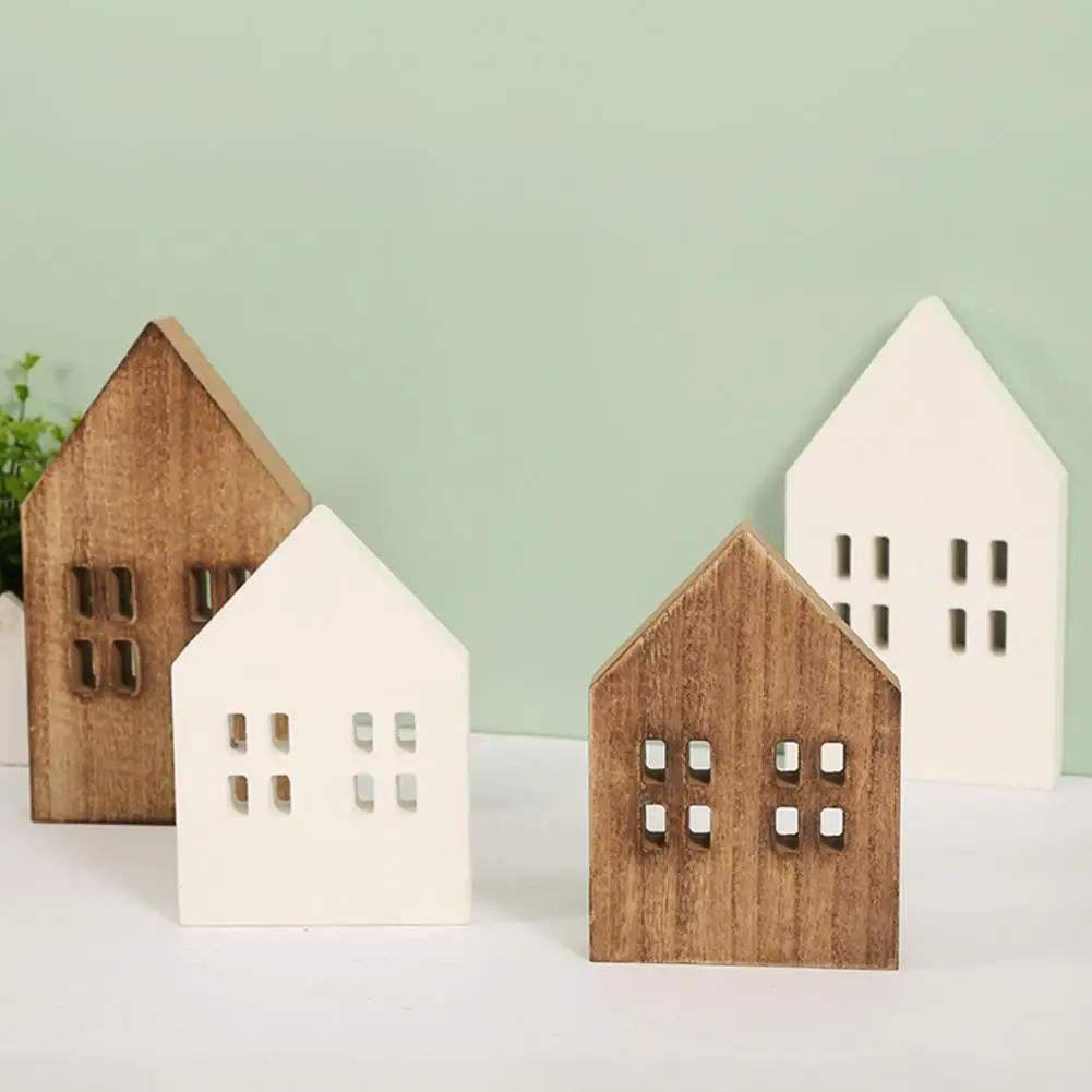 Wood House Craft Eco-friendly Nordic Style Miniature Handicraft Home Decor Good Texture Wooden Little House For Christmas