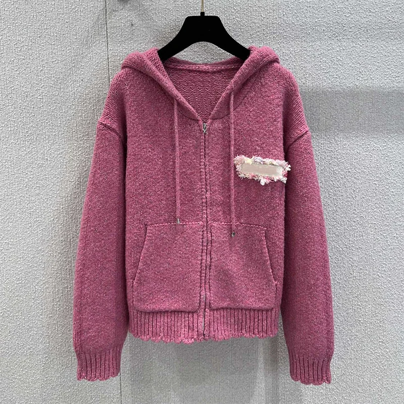 

Высококачественный винтажный потертый женский свитер с капюшоном, вязаный кардиган, пальто на молнии на шнурке 25101381