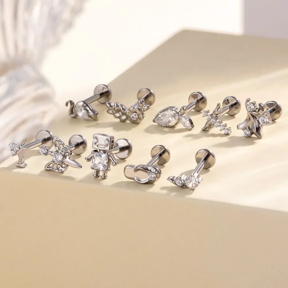 F136 التيتانيوم الخيوط Agger تشيكوسلوفاكيا الغضروف Labret اللولب الأقراط الصغيرة شقة الظهر G23 هيئة ثقب المجوهرات #3