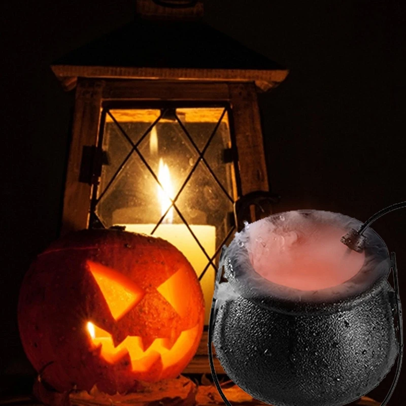 Halloween Smoke Machine LED Humidifier Fog Mist Maker Color Changing Witch Pot Party Decoration Prop EU Plug