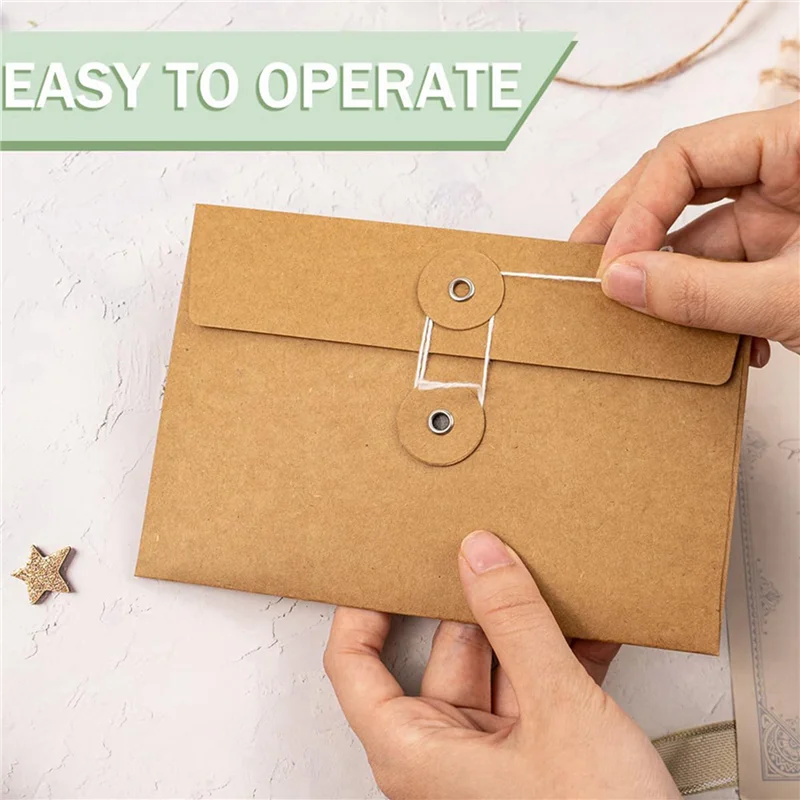 Compact 80 Pcs Kraft Paper Envelopes With String Tie Closure Project Pockets Document Organizer, 4.53 X 6.7 Inches (Brown)