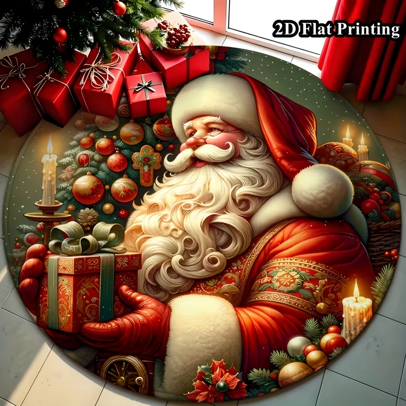 Festive Gingerbread Men Trio Snowflake Pine Branch Holiday Round Carpet For Christmas Entryway With Sweet Cookie Carpet