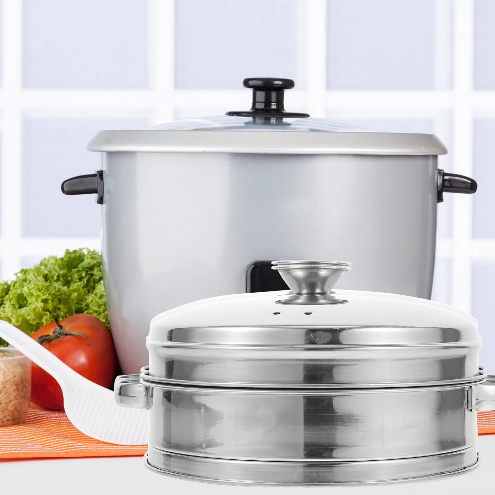 

1Set Stainless Steel Steamer Basket Double Handle Food Steaming Rack for Seafood Meat Dim Sum Kitchen Cooking Tool