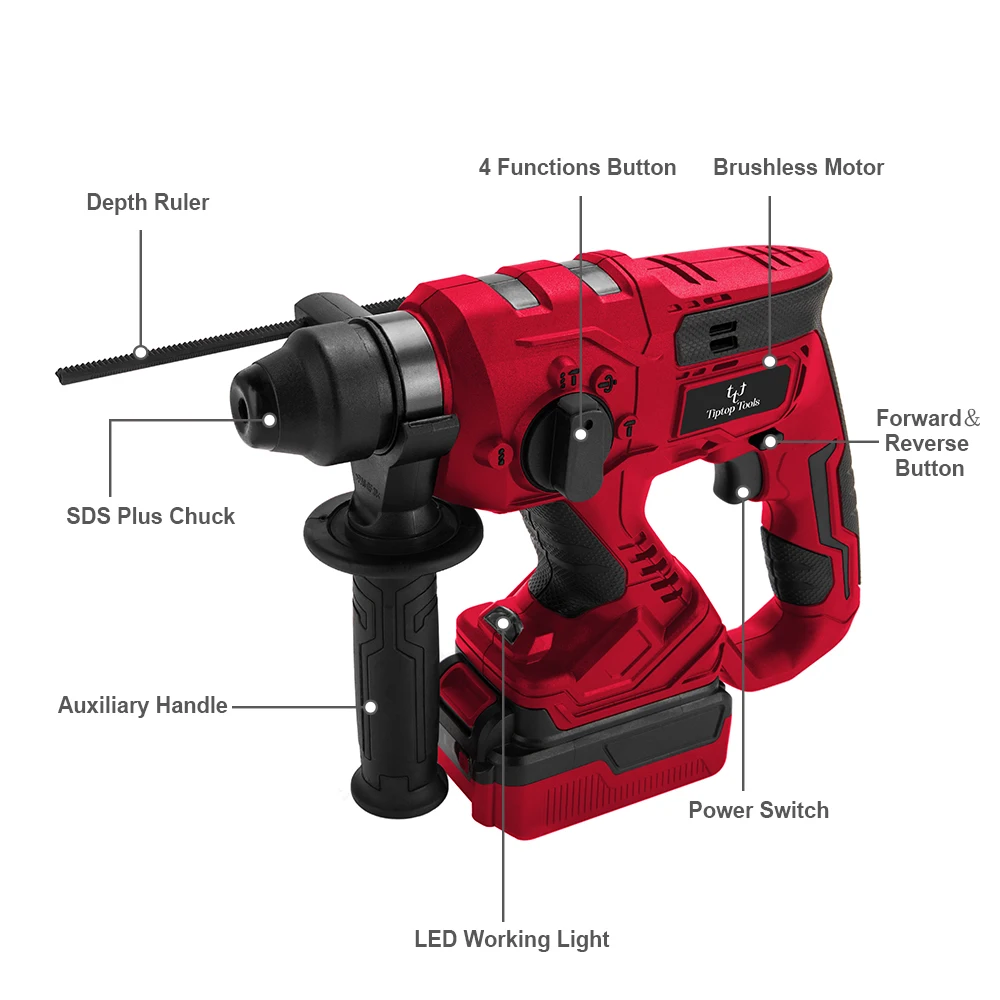 Hot Sale 18v 20v Li-ion Battery Power Portable Brushless SDS Plus 26mm Cordless Electric Rotary Hammer Drill