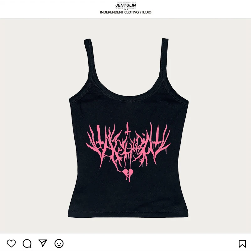 Y2K 스타일 크롭탑 여름 2000년대 핫걸 베스트 섹시 슬링 탱크탑 빈티지 감성 그런지 티셔츠 펑크 그래픽 여성 의류