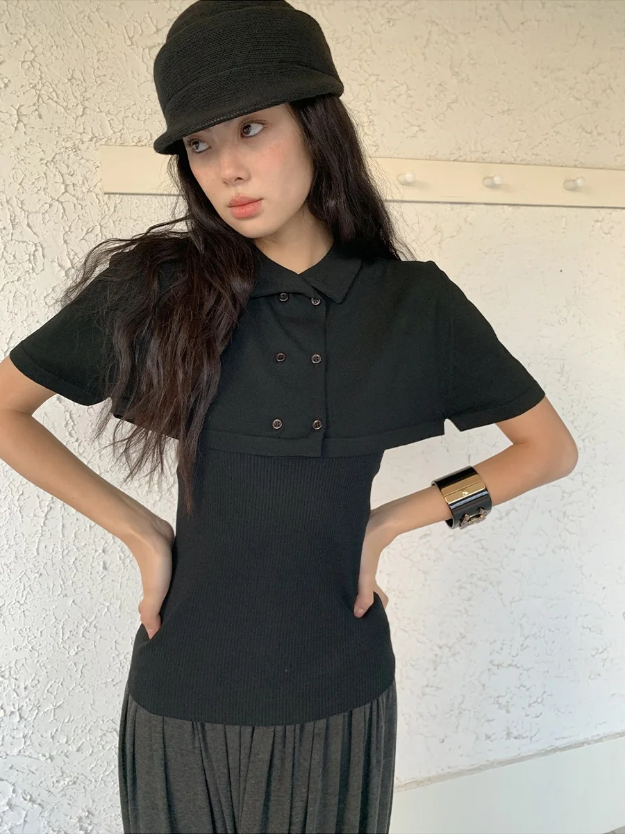 

DKZ Knitted Double-Breasted Cowl Neck Wrap Shoulder Women's Summer New Style Tank Top And Skirt Two-Piece Set Fashionable Cas...