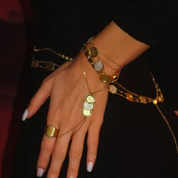 Pave 5A CZ Charm Double Ball Link Chain Bracelet Gold Color Geometric Round Plain Fashion Women Bangle Jewelry