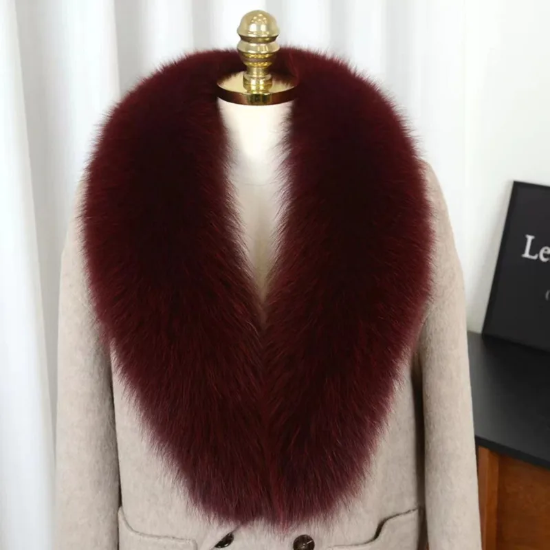 Real Fox Fur Collar for Women Men's Coat Jacket Extra Large Size Natural Fur Scarf Winter Neck Warm Shawls Luxury Black Warps