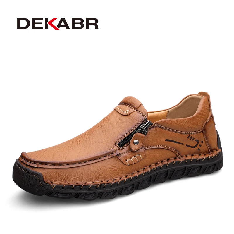 

DEKABR Genuine Leather Men’s Casual Shoes Handmade Breathable Soft Comfortable Fashion Zipper Shock Absorb Non Slip Footwear