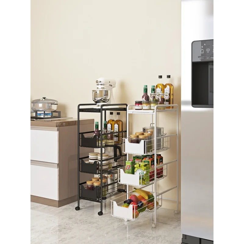 

Refrigerator crevice storage kitchen shelf trolley
