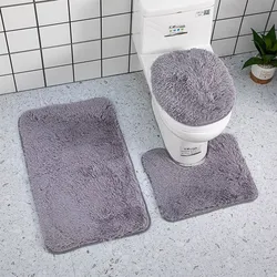 3pc Bathroom Set Rug Mat Toilet Lid Cover Plain Solid Color Bathmats Multi Color Solid Soft Toilet Seat Cushion