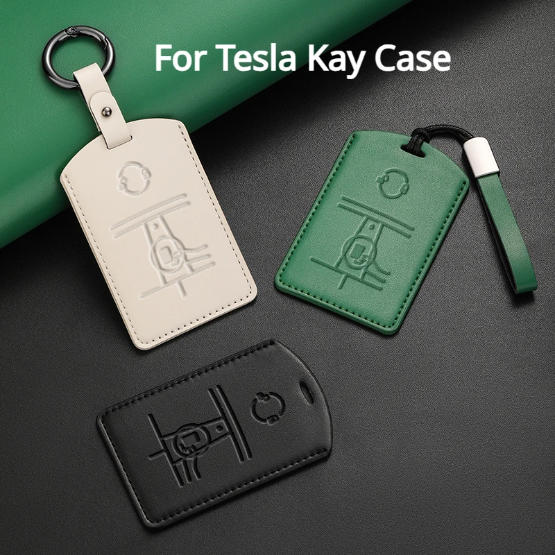 Leather Remote Control Car Key Cover Protection Case For Tesla Model 3 Model Y Auto Keychain Card Key Protective Case For Tesla