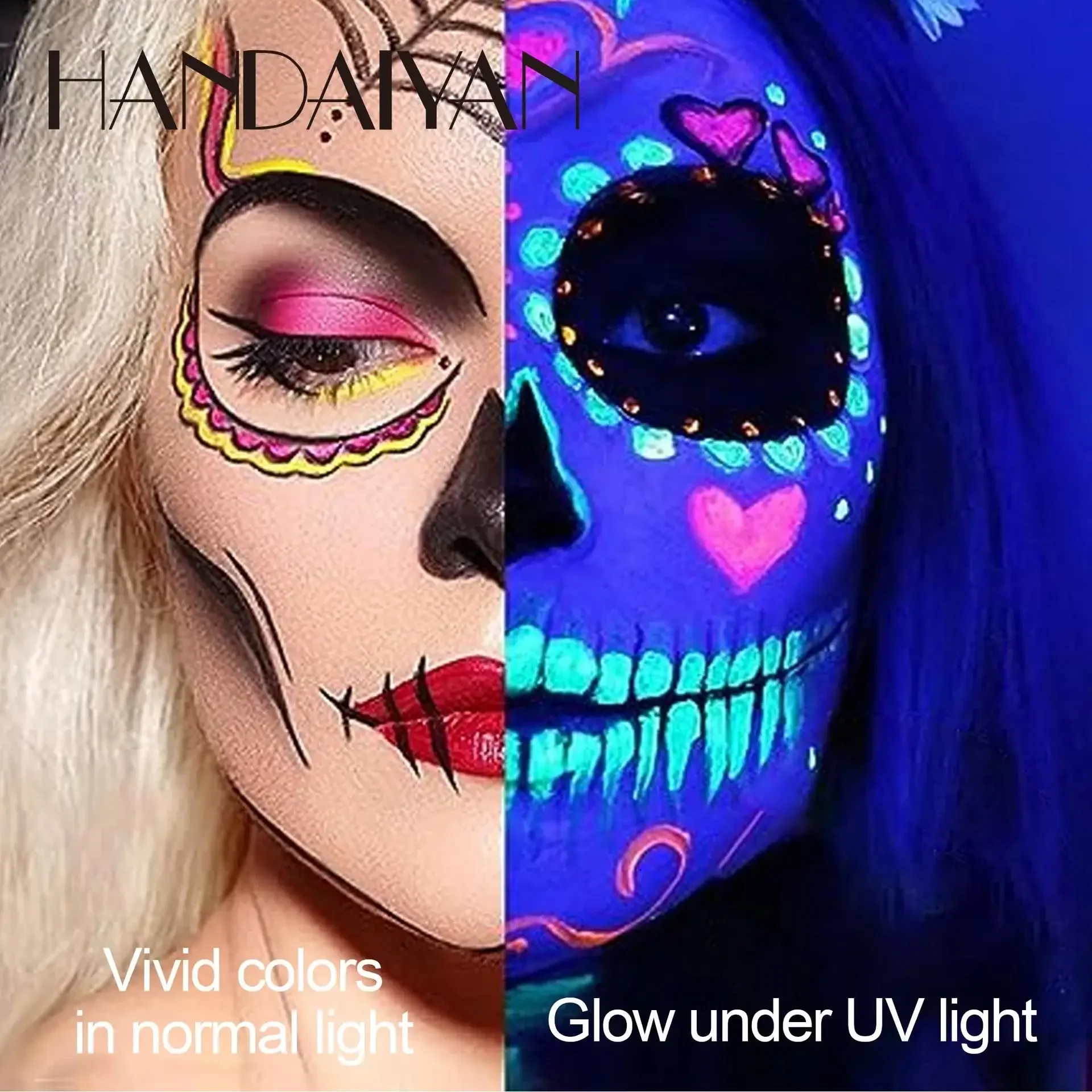 UV-reactieve Glow Face Body Paint Hoog pigment op waterbasis Veilig Gemakkelijk te verwijderen Langdurig make-uppalet voor festivalkunst