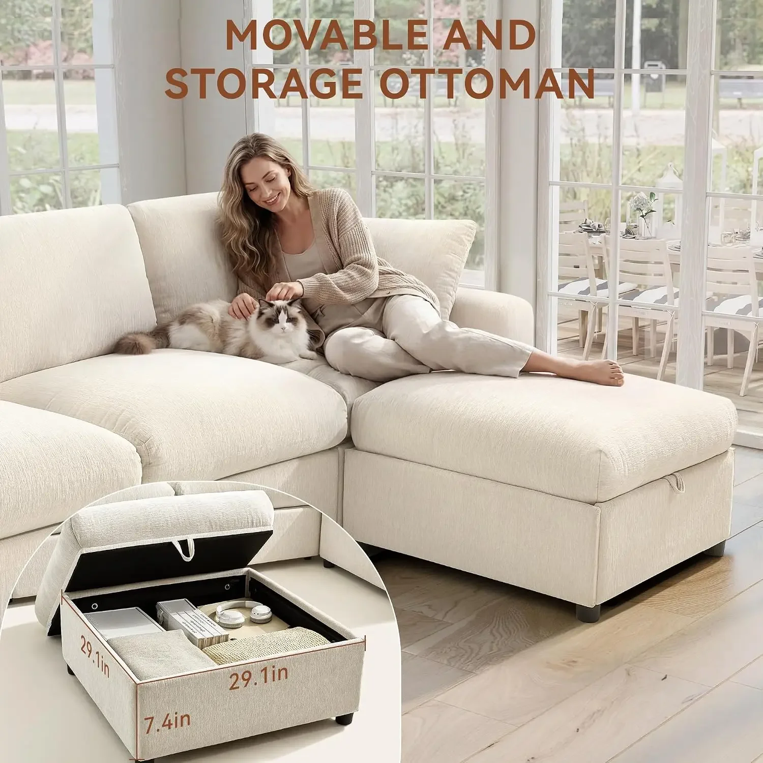 with Wide Deep Seat, L Shaped Couch with, Customized Cloud Sectional Couches for Living Room, 110