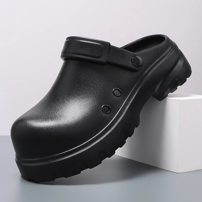 Men EVA Chef Clogs Lightweight Height Increase Platform Shoes Adjustable Heel Strap Non Slip Kitchen Work Slip On Shoes