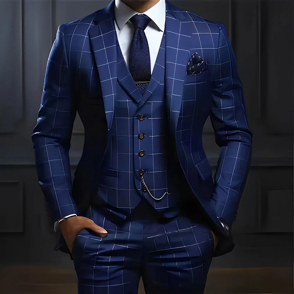 

Plaid Men's suit 3 piece Suit Formal Business Work Clothes Party Groom Wedding Tuxedo Custom Color XS-5XL Suit Men