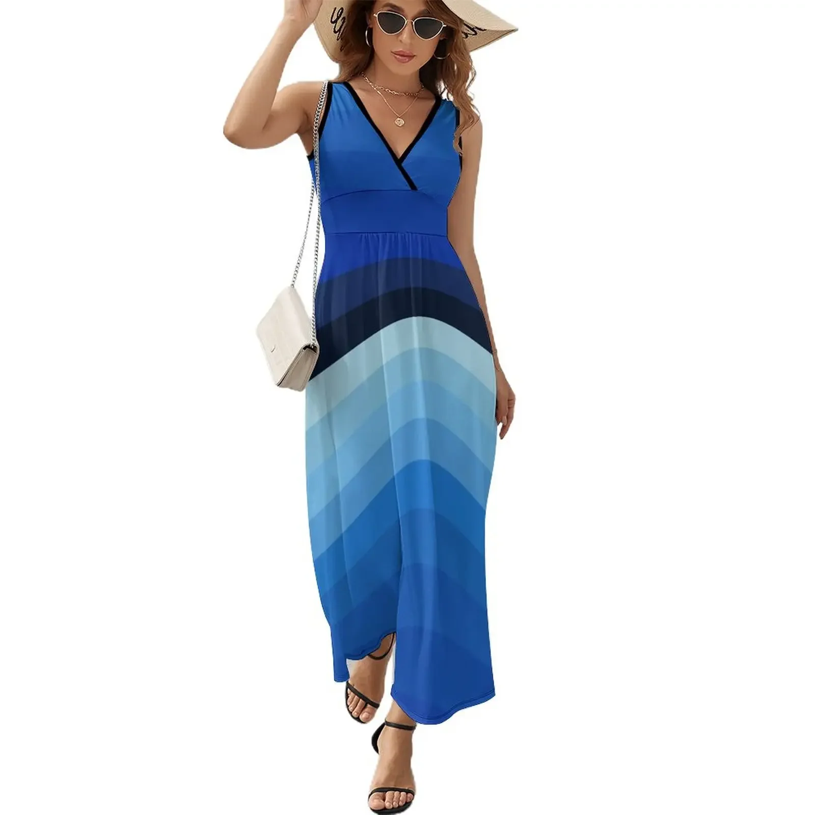 

Shades of Blue Sleeveless Dress birthday dresses for women dress for woman elegant chic women dresses promotion