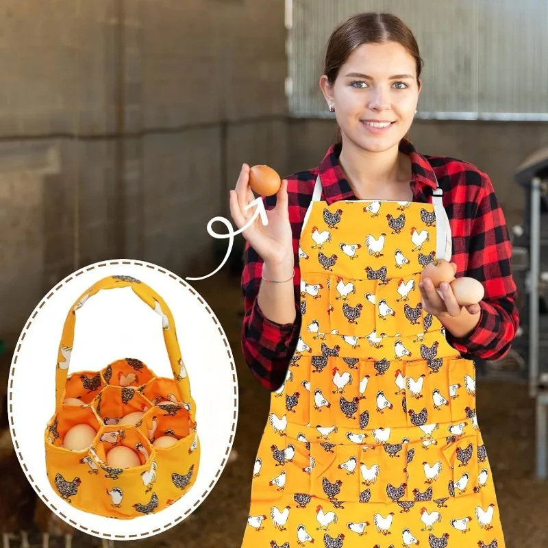 

Cute Egg Collecting Apron and Basket Set with Deep Pockets Pouches Chicken Apron Outdoor Farm for Mom Women Men