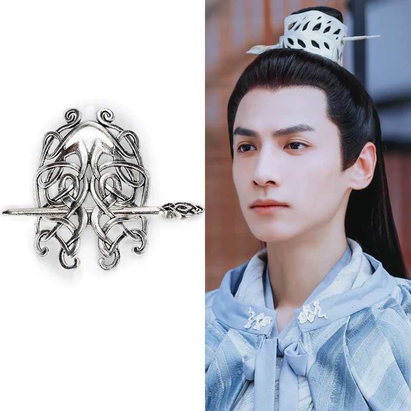

Silver Hair Accessories Crown For Men Chinese Ancient Dynasty Warrior Headdress Historical Men Cosplay Headwear