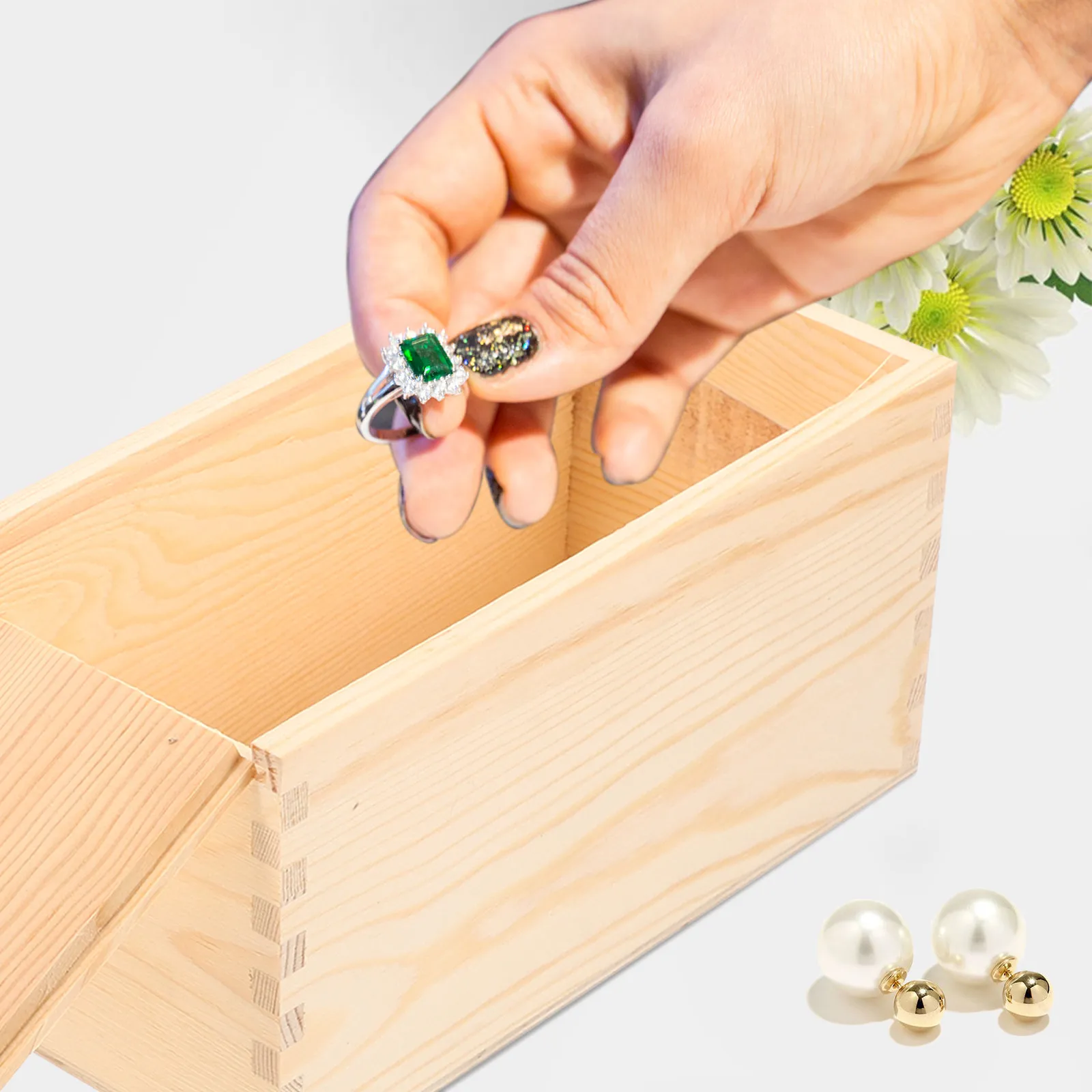 

Wooden Jewelry Case with Sliding Lid Natural Wood Grain Finish Compact Travel Friendly Jewelry Organizer Box for Necklaces