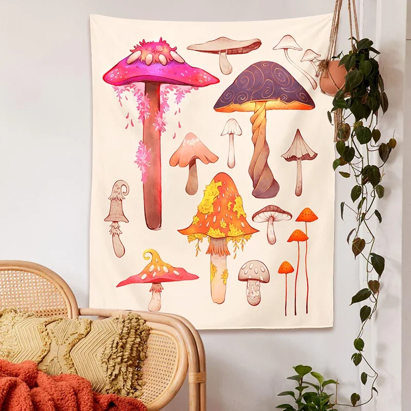 Vintage Mushroom Tapestry Wall Hanging Illustration Reference Chart Tapestry Fungus Tapestry Colored Vertical Dorm Home Decor