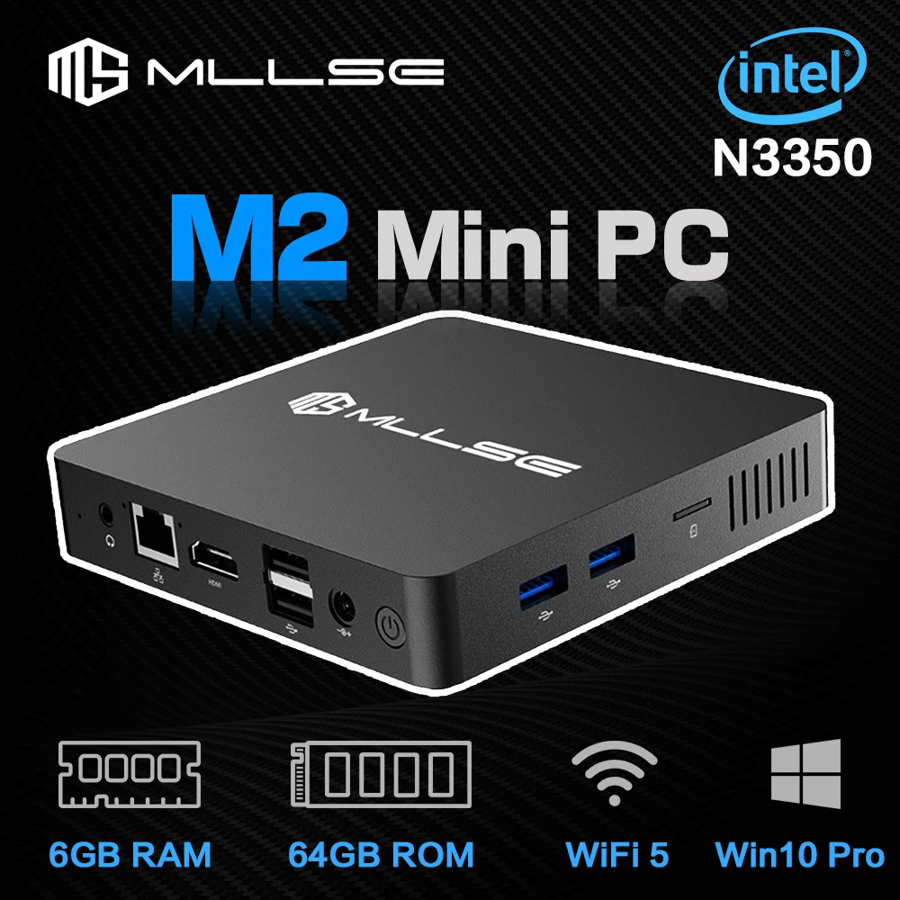 MLLSE 미니 PC 인텔 셀러론 N3350 CPU, 6G RAM, 64G ROM, USB3.0, Win10, 와이파이, 블루투스 4.2, 데스크탑 휴대용 컴퓨터, M2 