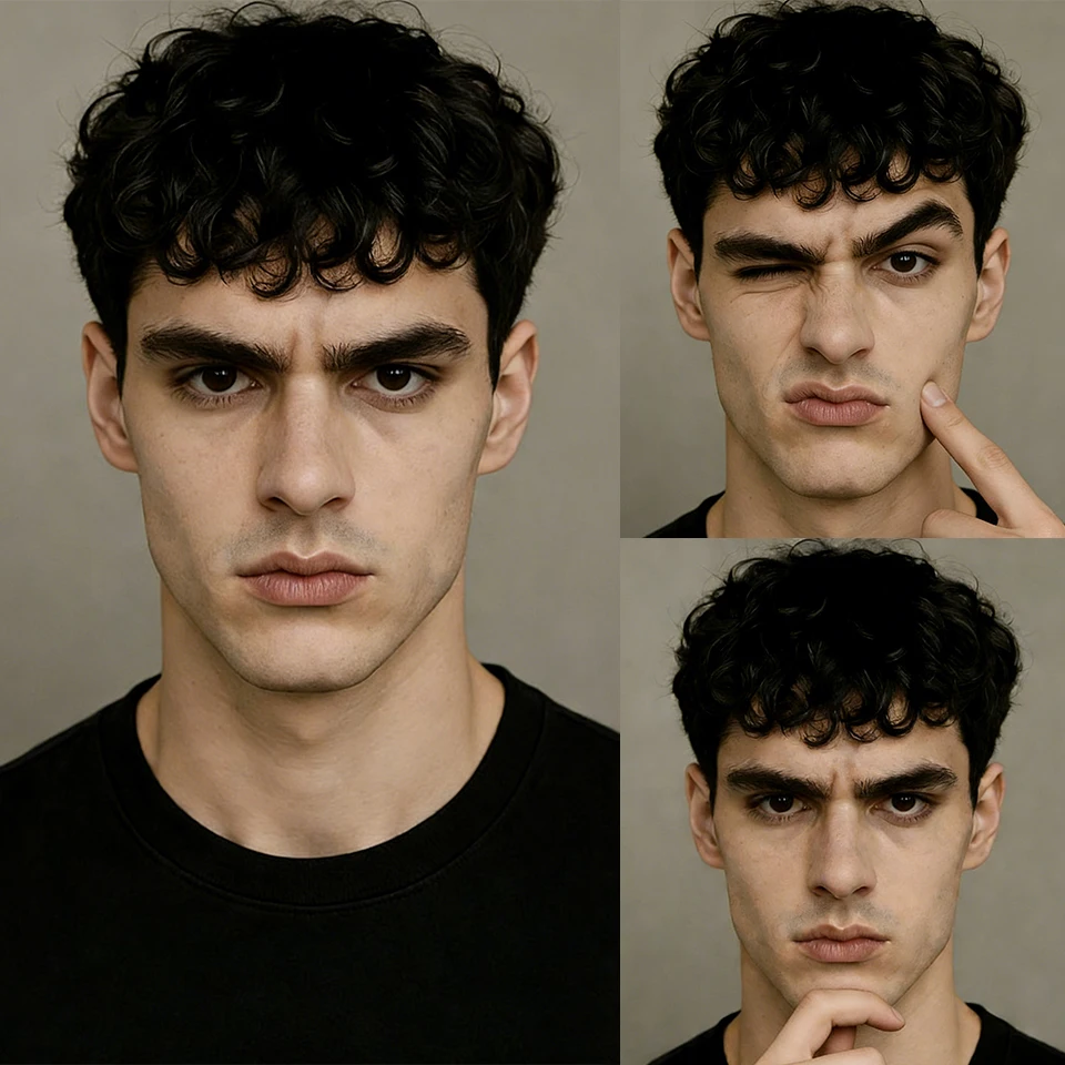 

Мужской парик из натуральных бразильских человеческих волос черного цвета с завитыми челками, короткий кудрявый волнистый парик в стиле пикси, 180% плотность, полностью машинной работы