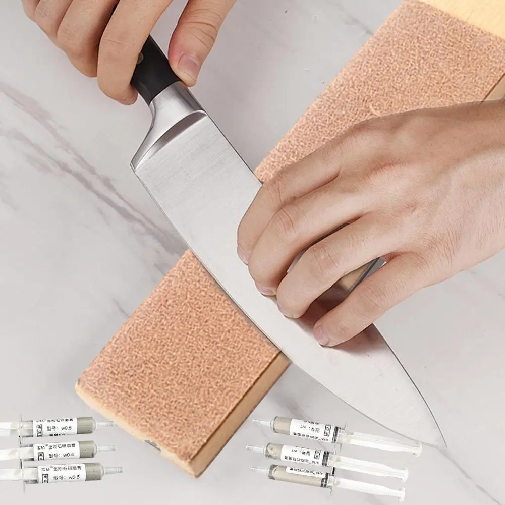 Double Sided Diamond Leather Strop for Knife Sharpening with 6 Diamond Polishing Compounds - Cowhide Stropping Sharpener