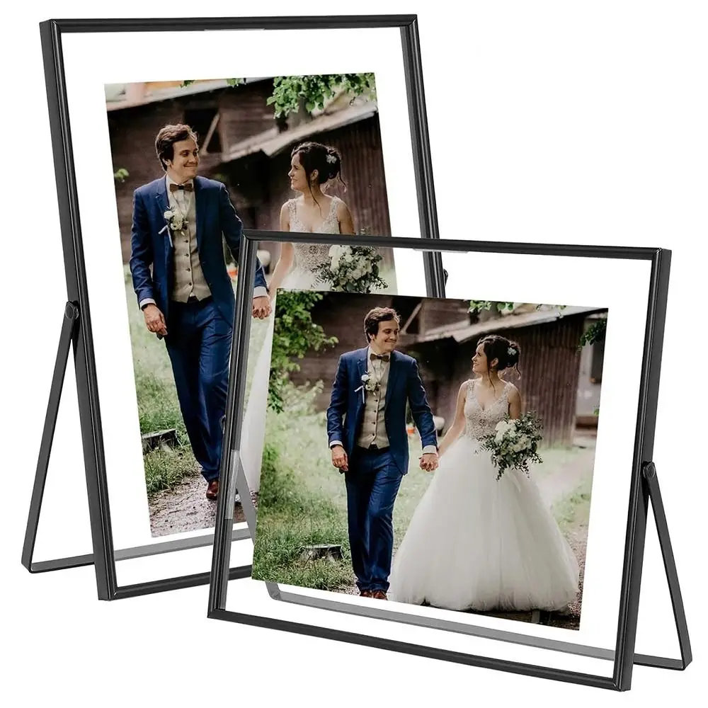 

Minimalist Style Metal Photo Frame Transparent Surface Rust-proof Tabletop Decorative Frame Horizontal Free Standing