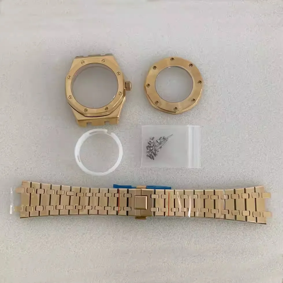 Zestawy do zegarków AP 41mm w kolorze złota PVD DIY do mechanizmów NH34 NH35 4R36, przezroczysta tarcza, szkło szafirowe, modyfikowane akcesoria do kopert zegarków.