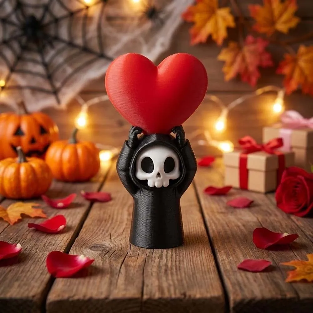 Love Heart Ornament Miniature Skeleton Keychain Cute Creative Grim Reaper Figure Pocket-Size Lightweight 3D Printed Statue Party