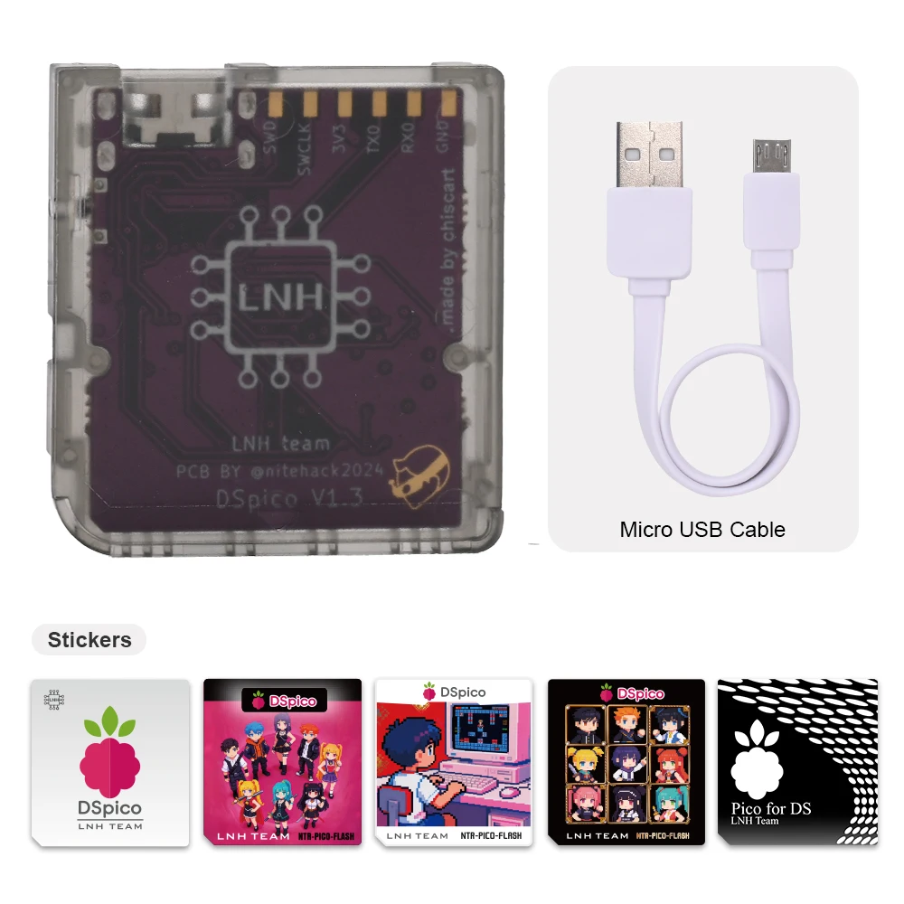 Chisfamily Micro USB Transparenter DSpico Spiele-Reader-Adapter 16 MBit Mit LED RP2040 für Nintendo DS, NDSL, DSi, 3DS Konsolen