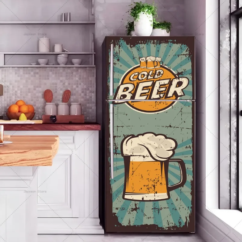 PVC Art Creative Door Stickers Mural Kitchen Refrigerator Decoration Graffiti Beer Waterproof Refrigerator Stickers