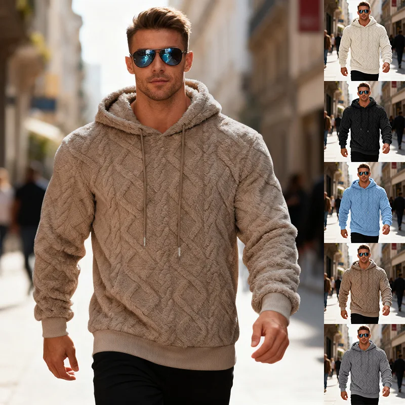 

Осенне-зимний мужской повседневный жаккардовый двусторонний флисовый свободный пуловер с капюшоном и бриллиантами, мужская толстовка