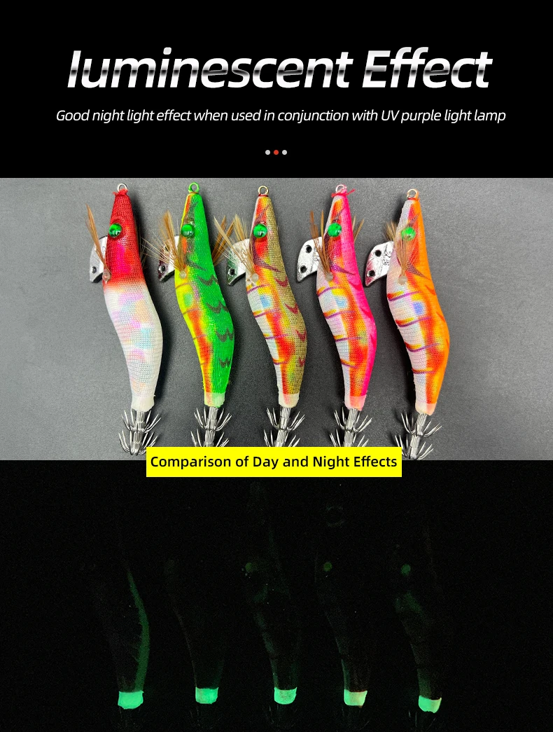 ShareShark 5 Stück/Beutel 2,5 # Leuchtender Holz-Garnelenköder für das Meeresangeln – Künstlicher Tintenfisch- und Sepiaköder – Detail 3