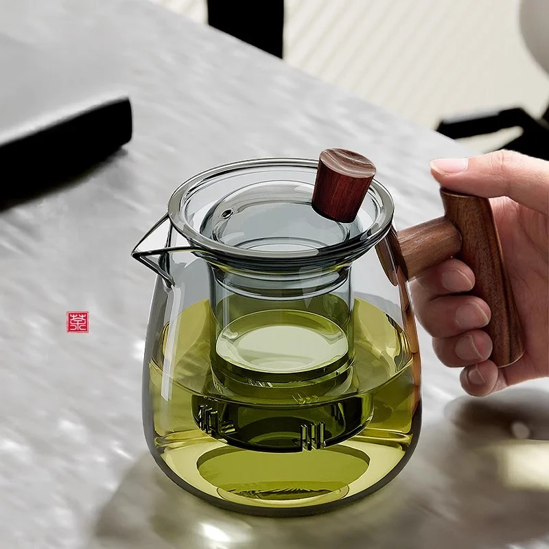 إبريق شاي زجاجي من GIANXI-Cinerou للمنزل ، طقم شاي بمقبض من الخشب الصلب ، علبة سميكة ، موقد سيراميك كهربائي ، غلاية فصل الماء بالحرارة