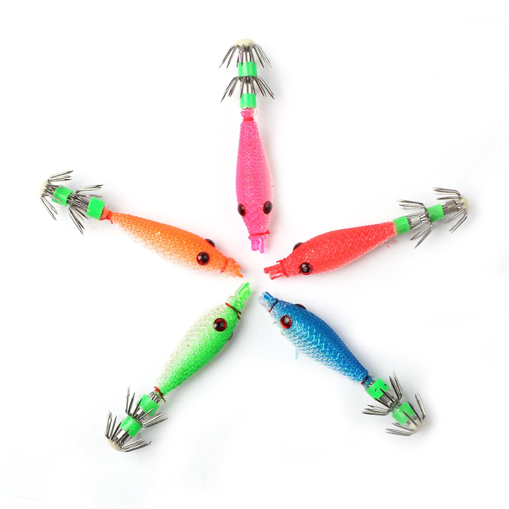 

5Pcs/Pack Luminous Shrimp Fishing Bait Fluorescent Fishing Lures Luminous Squid Jig Hooks Fishing Accessories Tackles Equipment