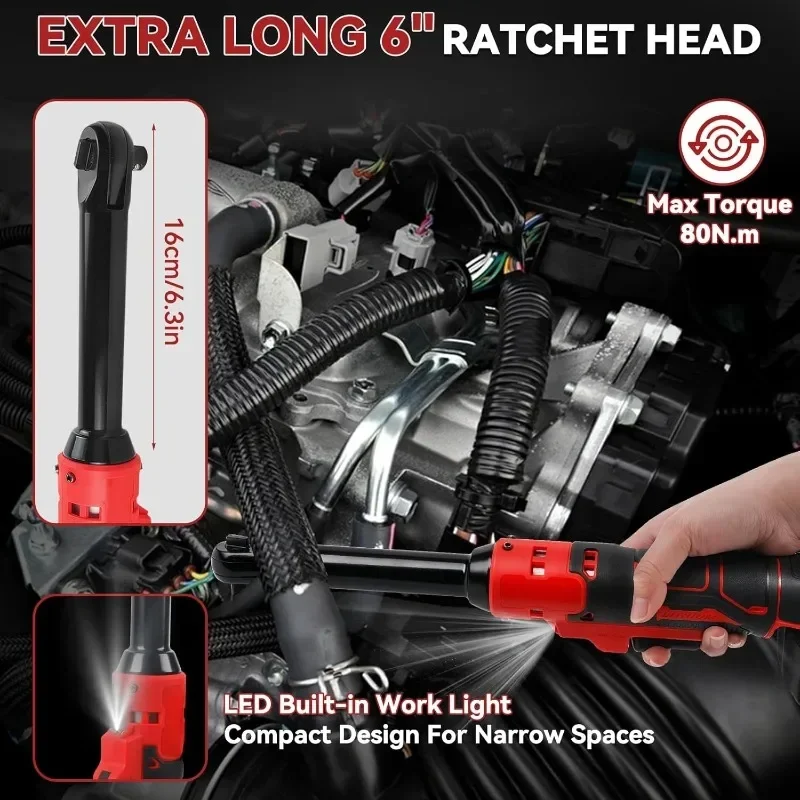 VES Electric Ratchet Wrench 3/8" Extended Head Removal Screw Nut Cordless Driver Power Tools For Milwaukee 18V 20V Battery Pin view 5