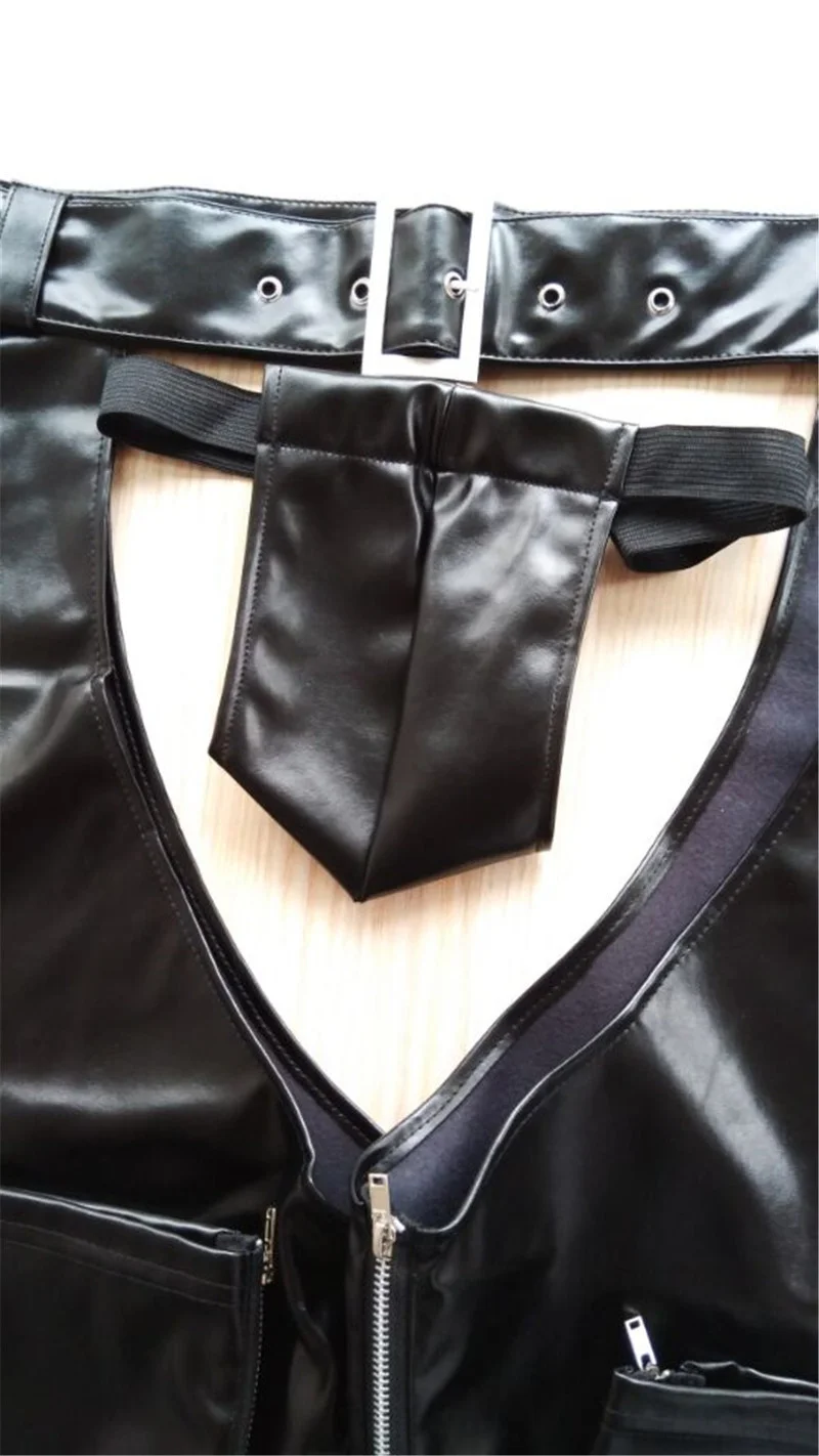 Sexy Heren Broek Open Kruis Pu Leer Latex Losse Lange Broek Met Thongs Lederen Fitness Clubwear Gay Sexy Wetlook Jogger broek