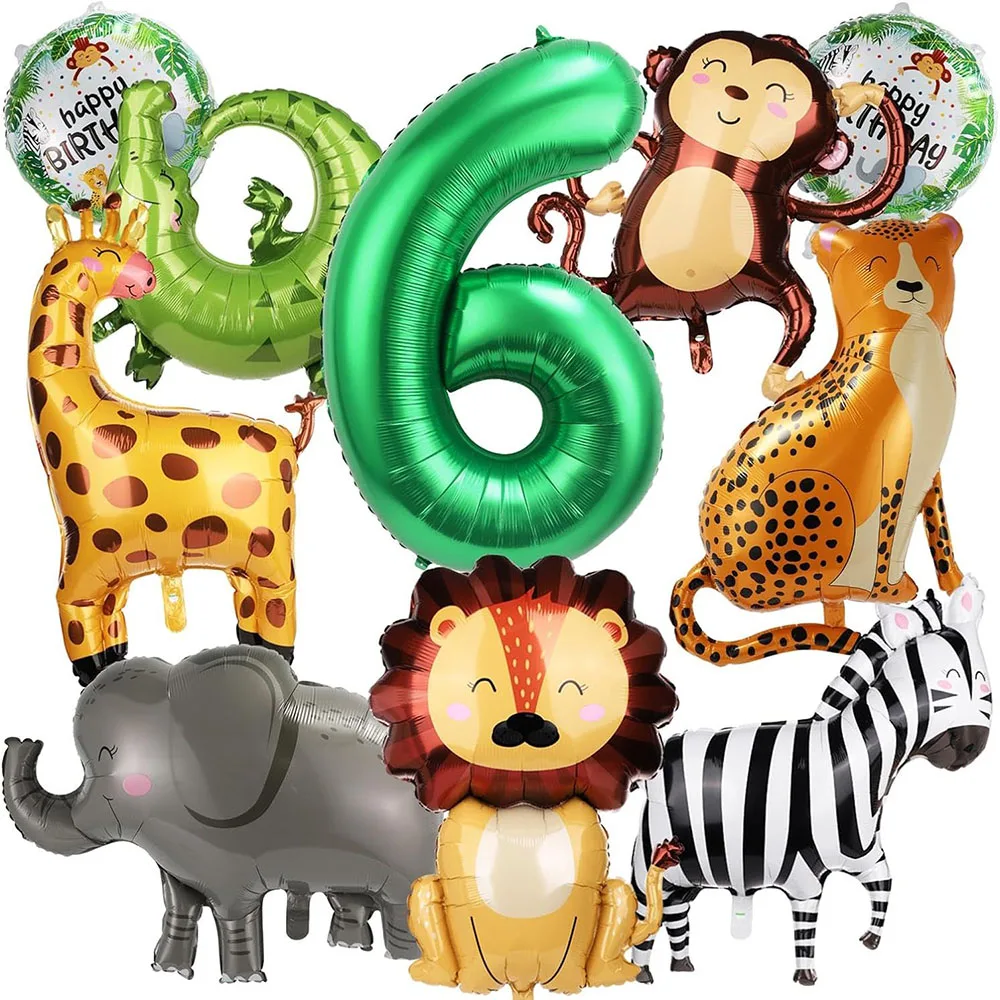 10 Dschungeltier-Ballons, niedliche Dschungel-Themen-Zoo-Partyartikel in Form von Affen, Elefanten, Zebras, Leoparden, Krokodilen und Giraffen, perfekt für Geburtstagsdeko – Detail 8