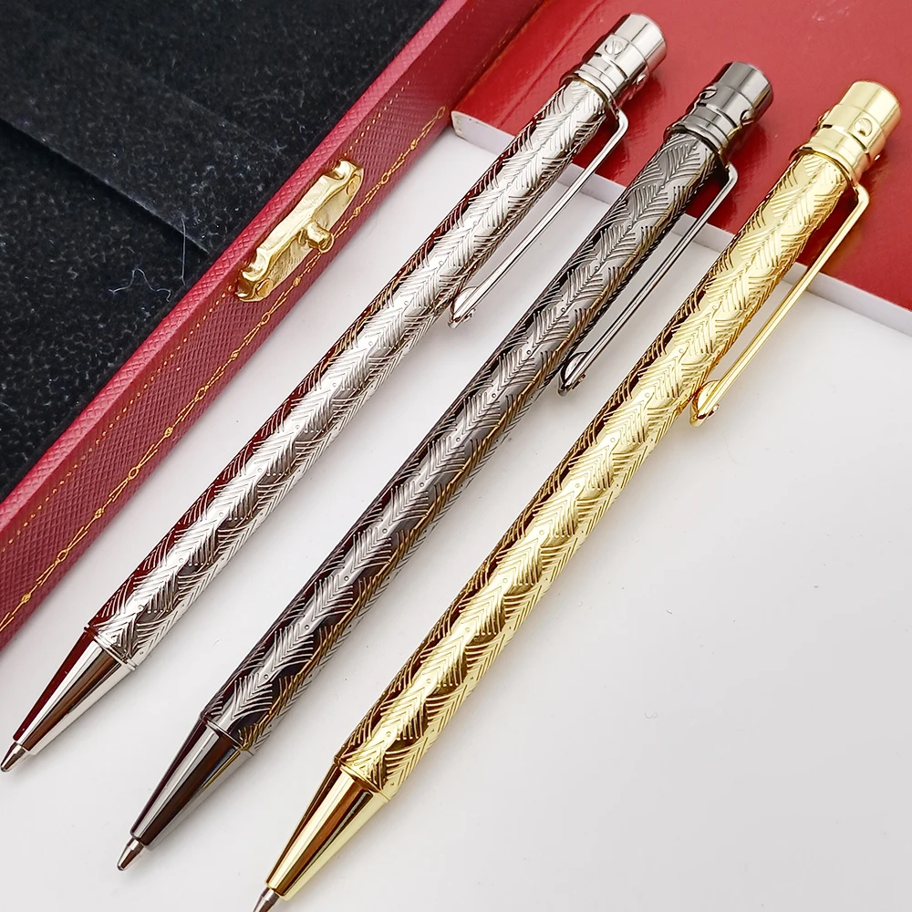 CT Ballpoint Pen Luxury All Metal  Pattern Barrel Thin Style Santos Golden / Silver Trim Writing Smooth