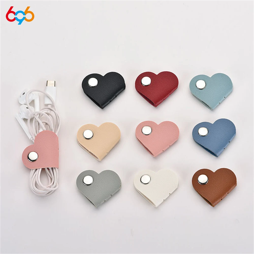 أحدث سطح المكتب بو الجلود متعددة الوظائف على شكل قلب منظم الكابلات كابل بيانات تخزين كليب محور سماعة رأس سلكية لف كليب #1