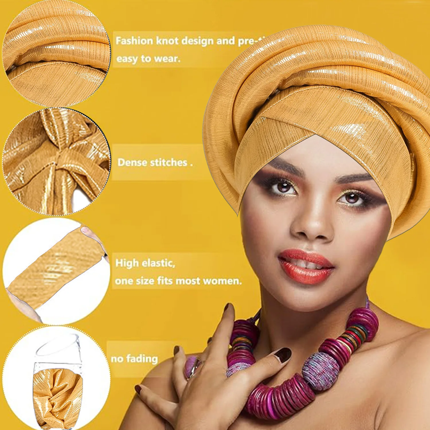 Shining African Women Turban Cap Elastic Twisted Braid Headtie Auto Gele Female Head Wraps Wedding Party Headpiece Bonnet - view 3