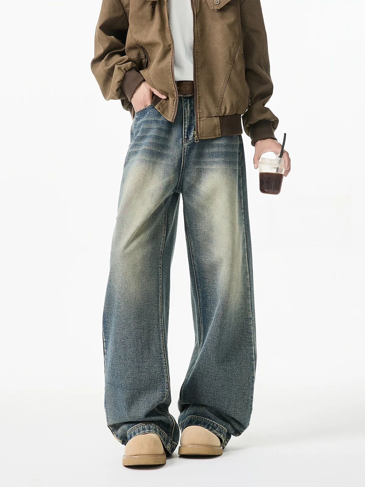 

American Vibe Vintage Washed Straight Leg Jeans Men Women Trendy Brand Handsome Loose Wide Leg Long Pants Fashionable