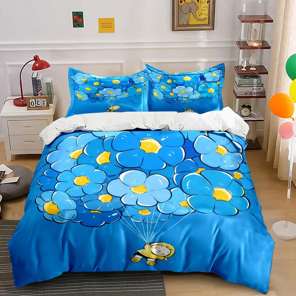 Child Flying with Balloon Flowers Soft Comfortable Duvet Cover Bedding Set Included 1*Duvet Cover & 2*Pillowcases, gift
